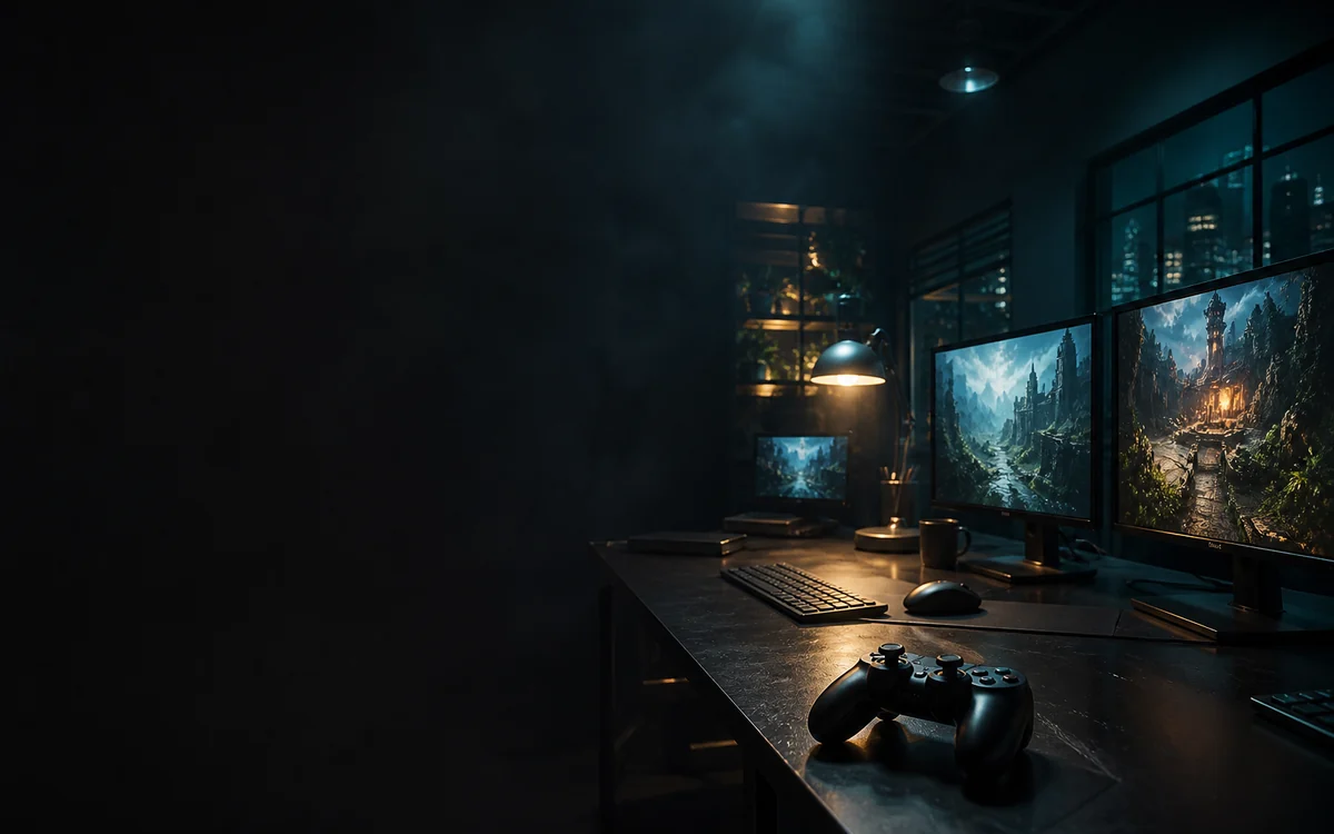 Escena abstracta de desarrollo de videojuegos móviles