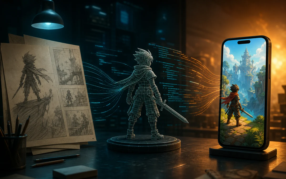 Ilustración abstracta relacionada con las 6 fases de un desarrollo de videojuegos profesional